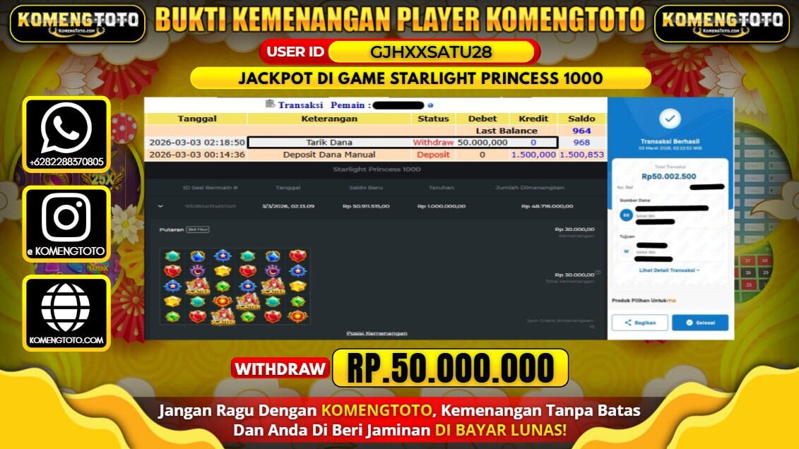 LAGI & LAGI!! KEMENANGAN BESAR DI SLOT STARLIGHT PRINCESS 1000 SEBESAR Rp. 50.000.000 KOMENGTOTO BAYAR LUNAS SECEPAT KILAT !! KOMENGTOTO BAYAR SECEPAT KILAT !!
