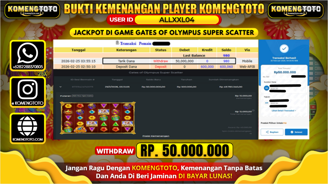 LAGI & LAGI!! KEMENANGAN BESAR DI SLOT  GATES OF OLYMPUS SUPER SCATTER SEBESAR Rp. 50.000.000 KOMENGTOTO BAYAR LUNAS SECEPAT KILAT !! KOMENGTOTO BAYAR SECEPAT KILAT !!
