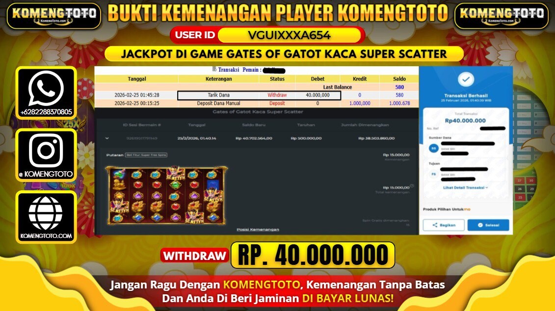 LAGI & LAGI!! KEMENANGAN BESAR DI SLOT GATES OF GATOT KACA SUPER SCATTER  SEBESAR Rp.40.000.000 KOMENGTOTO BAYAR LUNAS SECEPAT KILAT !! KOMENGTOTO BAYAR SECEPAT KILAT !!