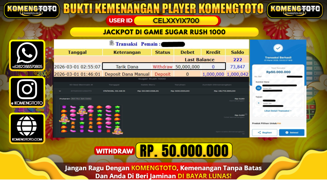 LAGI & LAGI!! KEMENANGAN BESAR DI SLOT SUGAR RUSH 1000  SEBESAR Rp.50.000.000 KOMENGTOTO BAYAR LUNAS SECEPAT KILAT !! KOMENGTOTO BAYAR SECEPAT KILAT !!