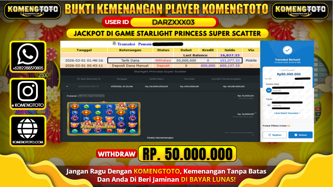 LAGI & LAGI!! KEMENANGAN BESAR DI SLOT STARLIGHT PRINCESS SUPER SCATTER SEBESAR Rp. 50.000.000 KOMENGTOTO BAYAR LUNAS SECEPAT KILAT !! KOMENGTOTO BAYAR SECEPAT KILAT !!
