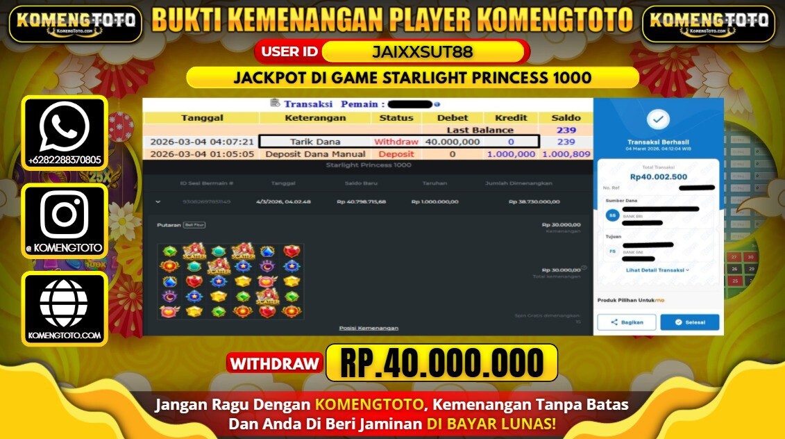 LAGI & LAGI!! KEMENANGAN BESAR DI SLOT STARLIGHT PRINCESS 1000 SEBESAR Rp. 40.000.000 KOMENGTOTO BAYAR LUNAS SECEPAT KILAT !! KOMENGTOTO BAYAR SECEPAT KILAT !!
