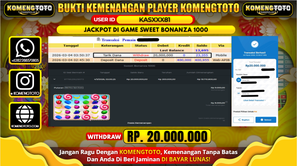 LAGI & LAGI!! KEMENANGAN BESAR DI SLOT SWEET BONANZA 1000 SEBESAR Rp. 20.000.000 KOMENGTOTO BAYAR LUNAS SECEPAT KILAT !! KOMENGTOTO BAYAR SECEPAT KILAT !!