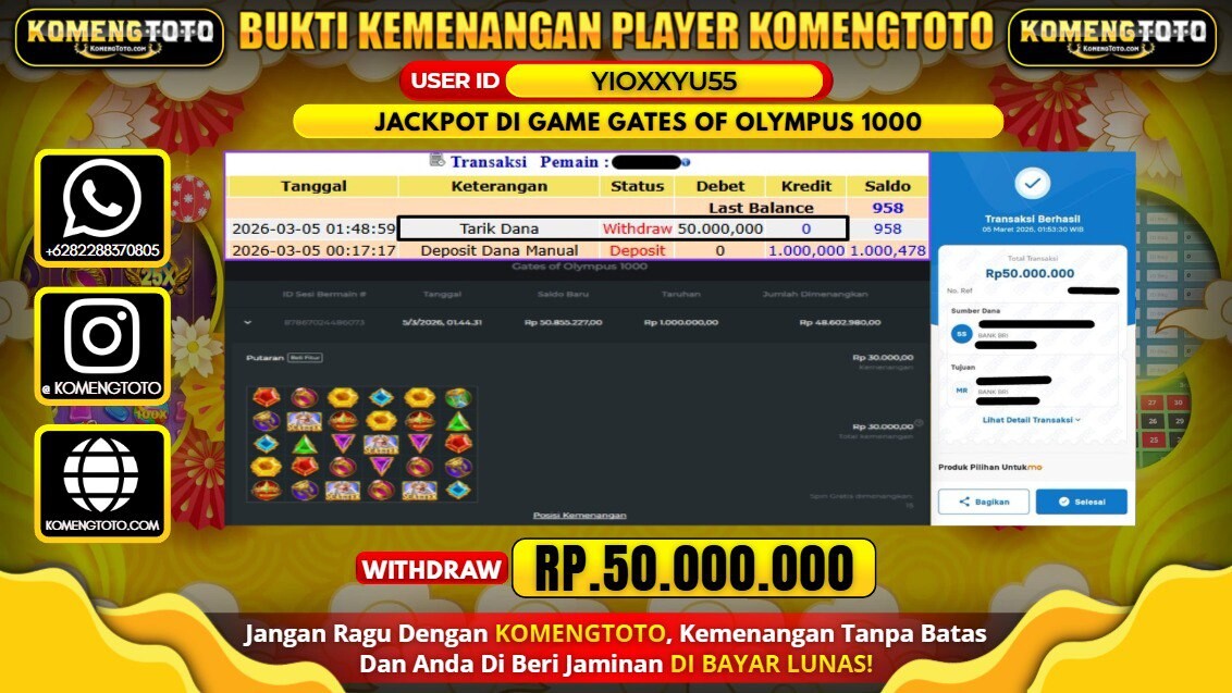 LAGI & LAGI!! KEMENANGAN BESAR DI SLOT GATES OF OLYMPUS 1000 SEBESAR Rp. 50.000.000 KOMENGTOTO BAYAR LUNAS SECEPAT KILAT !! KOMENGTOTO BAYAR SECEPAT KILAT !!