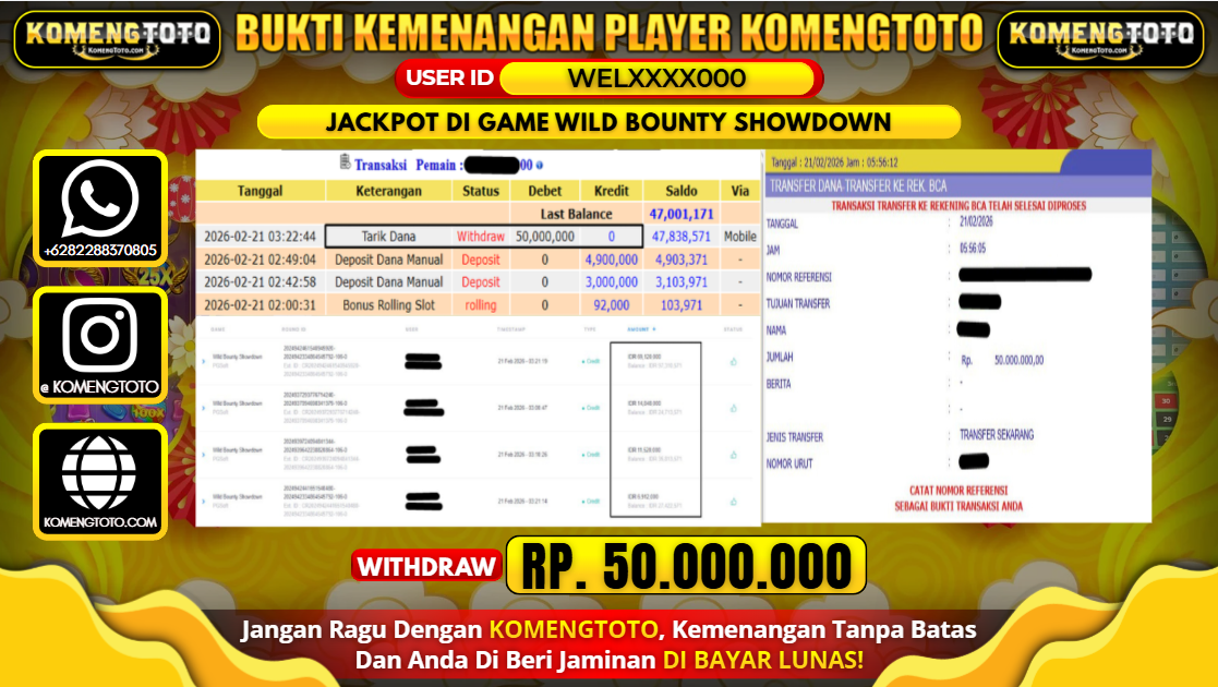 LAGI & LAGI!! KEMENANGAN BESAR DI SLOT WILD BOUNTY SHOWDOWN SEBESAR Rp.50.000.000 KOMENGTOTO BAYAR LUNAS SECEPAT KILAT !! KOMENGTOTO BAYAR SECEPAT KILAT !!