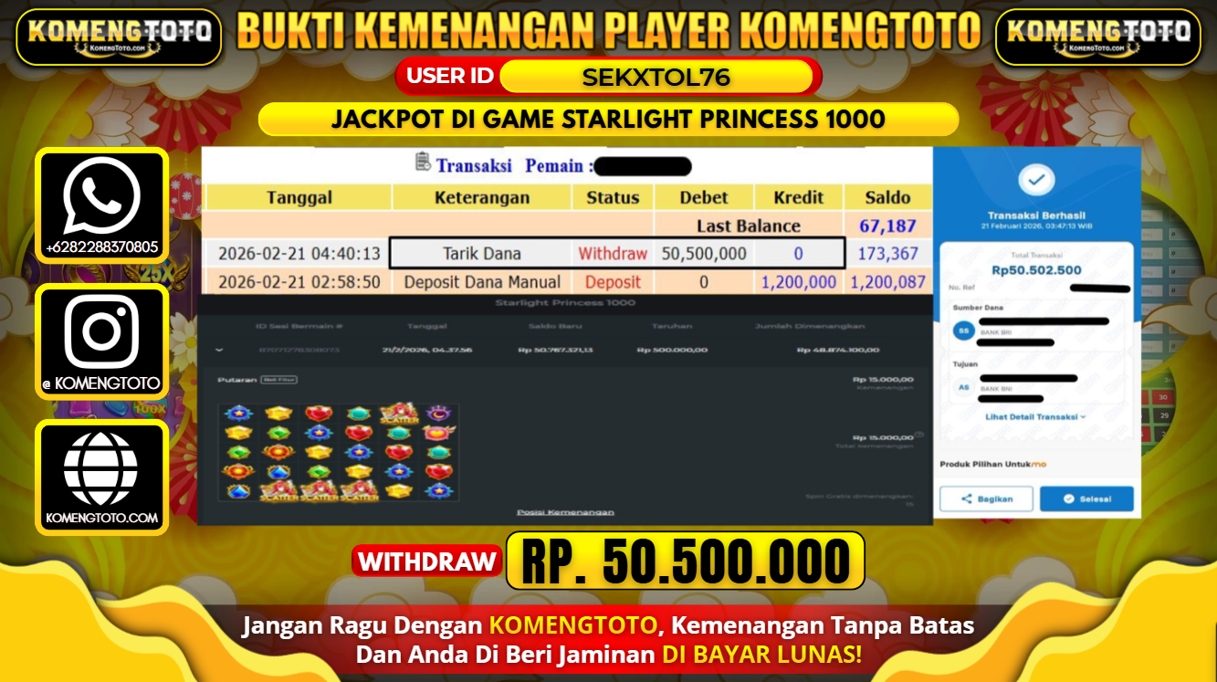 LAGI & LAGI!! KEMENANGAN BESAR DI SLOT STARLIGHT PRINCESS 1000 SEBESAR Rp.50.500.000 KOMENGTOTO BAYAR LUNAS SECEPAT KILAT !! KOMENGTOTO BAYAR SECEPAT KILAT !!