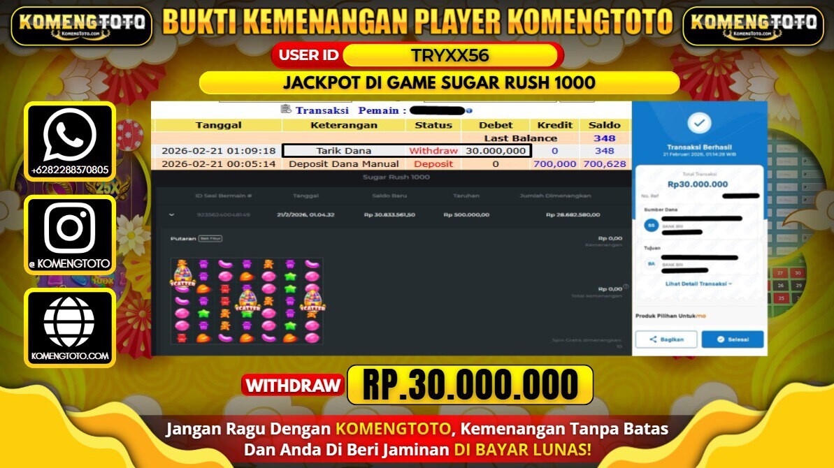 LAGI & LAGI!! KEMENANGAN BESAR DI SLOT SUGAR RUSH 1000 SEBESAR Rp. 30.000.000 KOMENGTOTO BAYAR LUNAS SECEPAT KILAT !! KOMENGTOTO BAYAR SECEPAT KILAT !!