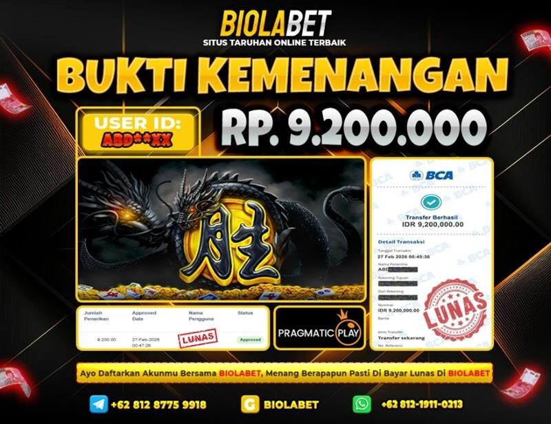 BIOLABET JACKPOT Pragmatic Play Rp.9.200.000.,- LUNAS