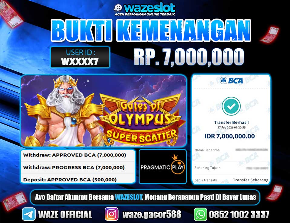 BUKTI KEMENANGAN 27 FEBRUARI 2026 DI GAME GATE OF OLYMPUS SUPER SCATER (PRAGMATIC PLAY)