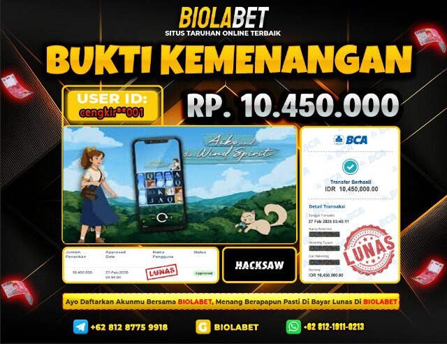 BIOLABET JACKPOT Hacksaw Rp.10.450.000.,- LUNAS