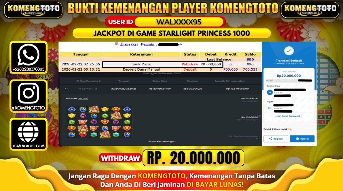 LAGI & LAGI!! KEMENANGAN BESAR DI SLOT STARLIGHT PRINCESS 1000 SEBESAR Rp.20.000.000 KOMENGTOTO BAYAR LUNAS SECEPAT KILAT !! KOMENGTOTO BAYAR SECEPAT KILAT !!