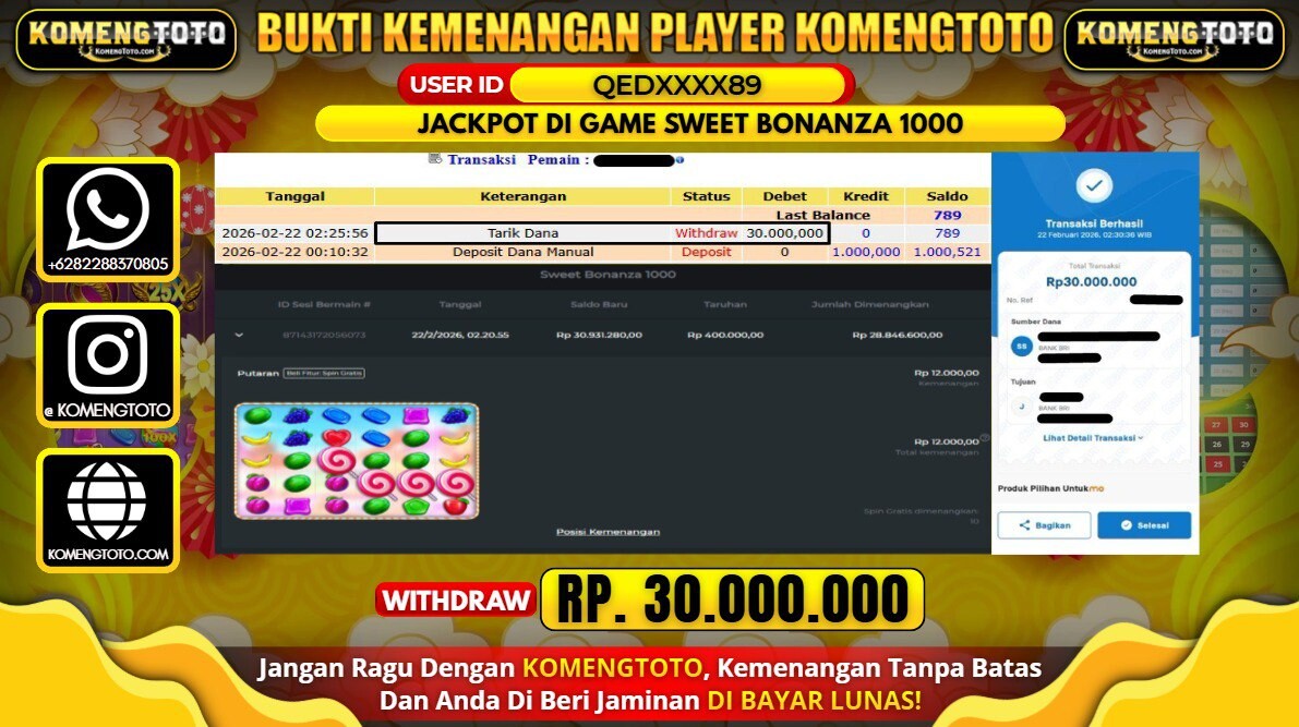 LAGI & LAGI!! KEMENANGAN BESAR DI SLOT SWEET BONANZA 1000 SEBESAR Rp. 30.000.000 KOMENGTOTO BAYAR LUNAS SECEPAT KILAT !! KOMENGTOTO BAYAR SECEPAT KILAT !!