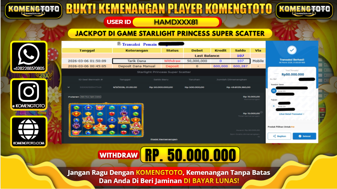 LAGI & LAGI!! KEMENANGAN DI GATES STARLIGHT PRINCESS SUPER SCATTER SEBESAR Rp.50.000.000 KOMENGTOTO BAYAR LUNAS SECEPAT KILAT !! KOMENGTOTO BAYAR SECEPAT KILAT !!