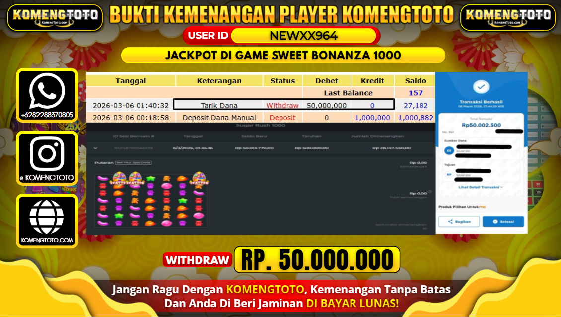 LAGI & LAGI!! KEMENANGAN BESAR DI SLOT SUGAR RUSH 1000  SEBESAR Rp.50.000.000 KOMENGTOTO BAYAR LUNAS SECEPAT KILAT !! KOMENGTOTO BAYAR SECEPAT KILAT !!