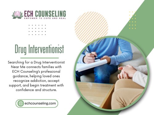 If you are exploring whether a structured intervention or ongoing treatment is the right next step, ECH Counseling, PLLC offers compassionate guidance and professional Addiction therapy in Crystal Lake tailored to individual and family needs. Reaching out for a consultation can help you determine whether working with a Drug interventionist near me or beginning therapy is the most appropriate path forward.

Official Website: https://echcounseling.com/services/substance-abuse-therapy-in-crystal-lake-il/

Find Us On Google Map: https://maps.app.goo.gl/EXwTuJGghX7ub7NJA

ECH Counseling, PLLC
Address : 44 N Virginia St Suite 3B, Crystal Lake, IL 60014, United States
Phone Number:	+1 815-363-0864

Read Our Blogs:

https://tinyurl.com/29vp35m4
https://tinyurl.com/26lxfcdx
https://tinyurl.com/2babclgz

More Links:

https://tinyurl.com/2xnr5co8
https://tinyurl.com/29etv3b2
https://tinyurl.com/29sklaoj