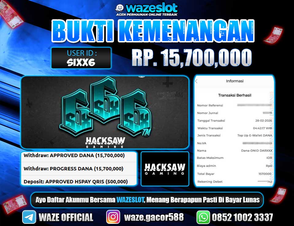 BUKTI KEMENANGAN 28 FEBRUARI 2026 DI GAME SIX SIX SIX 666 (HACKSAW)