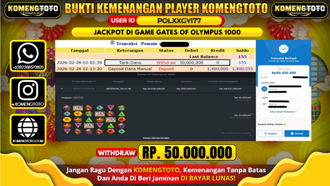 LAGI & LAGI!! KEMENANGAN BESAR DI SLOT GATES OF OLYMPUS 1000 SEBESAR Rp.50.000.000 KOMENGTOTO BAYAR LUNAS SECEPAT KILAT !! KOMENGTOTO BAYAR SECEPAT KILAT !!