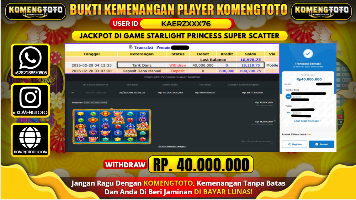 LAGI & LAGI!! KEMENANGAN BESAR DI SLOT STARLIGHT PRINCESS SUPER SCATTER SEBESAR Rp. 40.000.000 KOMENGTOTO BAYAR LUNAS SECEPAT KILAT !! KOMENGTOTO BAYAR SECEPAT KILAT !!