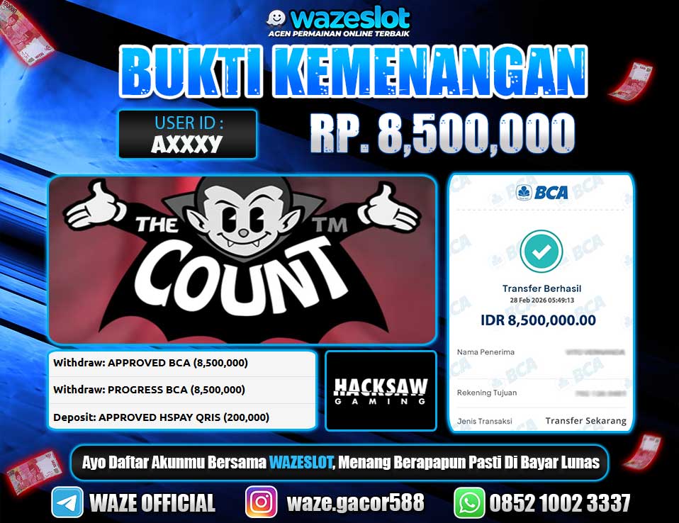BUKTI KEMENANGAN 28 FEBRUARI 2026 DI GAME THE COUNT (HACKSAW)