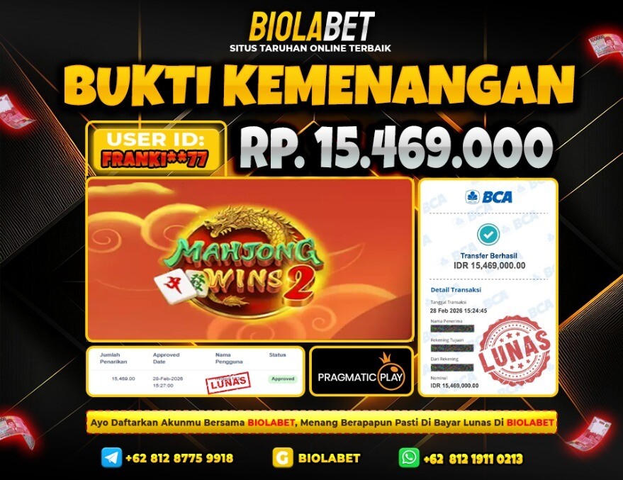 BIOLABET JACKPOT Pragmatic Play Rp.15.469.000.,- LUNAS