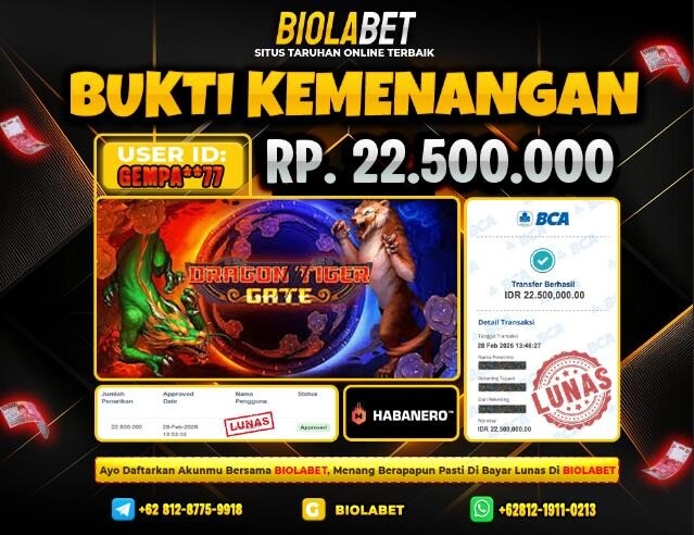 BIOLABET JACKPOT Habanero Rp.22.500.000.,- LUNAS