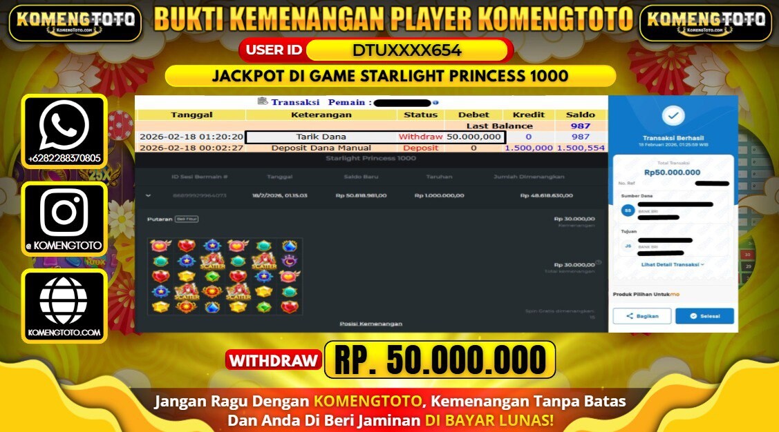 LAGI & LAGI!! KEMENANGAN BESAR DI SLOT STARLIGHT PRINCESS 1000 SEBESAR Rp. 50.000.000 KOMENGTOTO BAYAR LUNAS SECEPAT KILAT !! KOMENGTOTO BAYAR SECEPAT KILAT !!